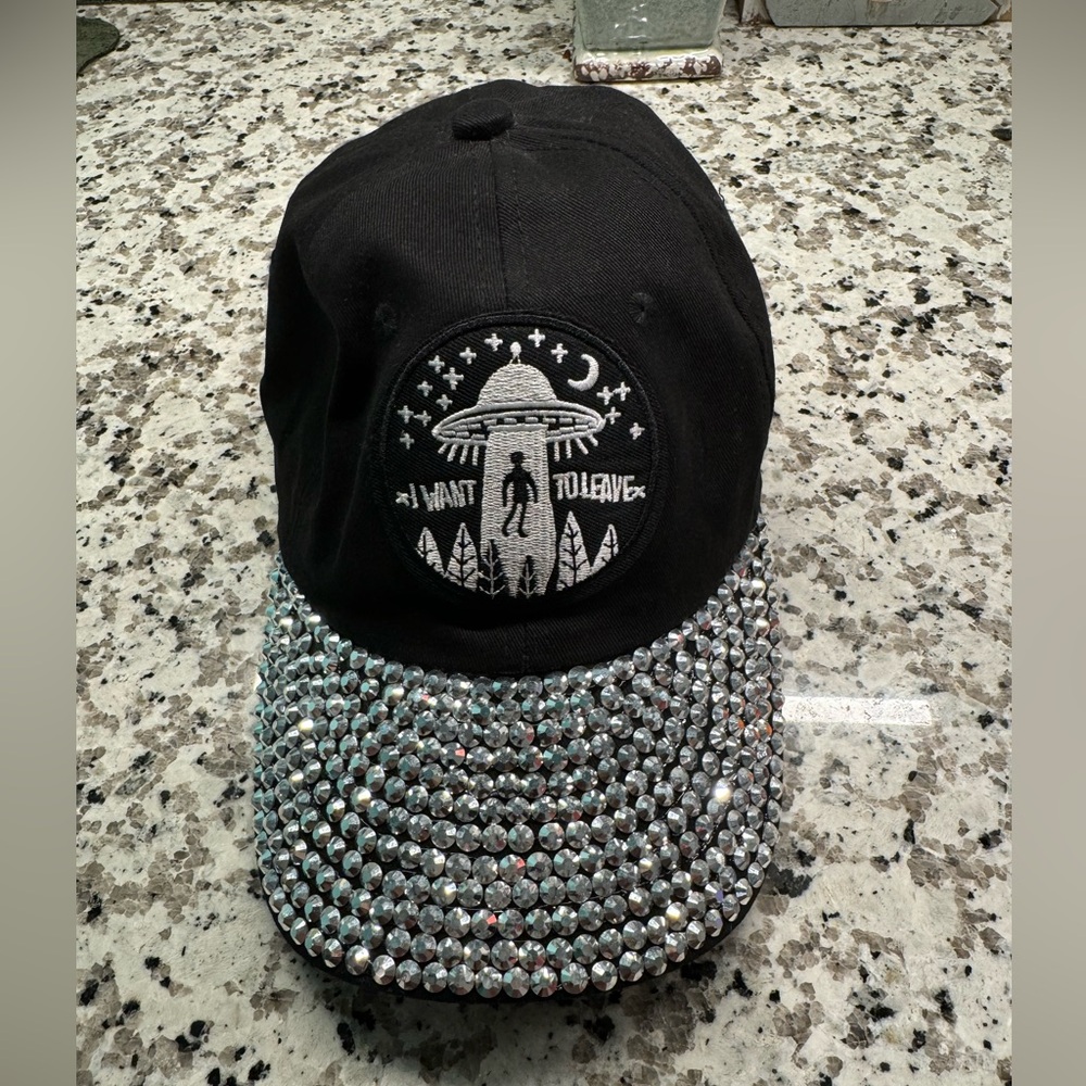 Women Alien Studded Rhinestone Crystals Adjustable Baseball Cap